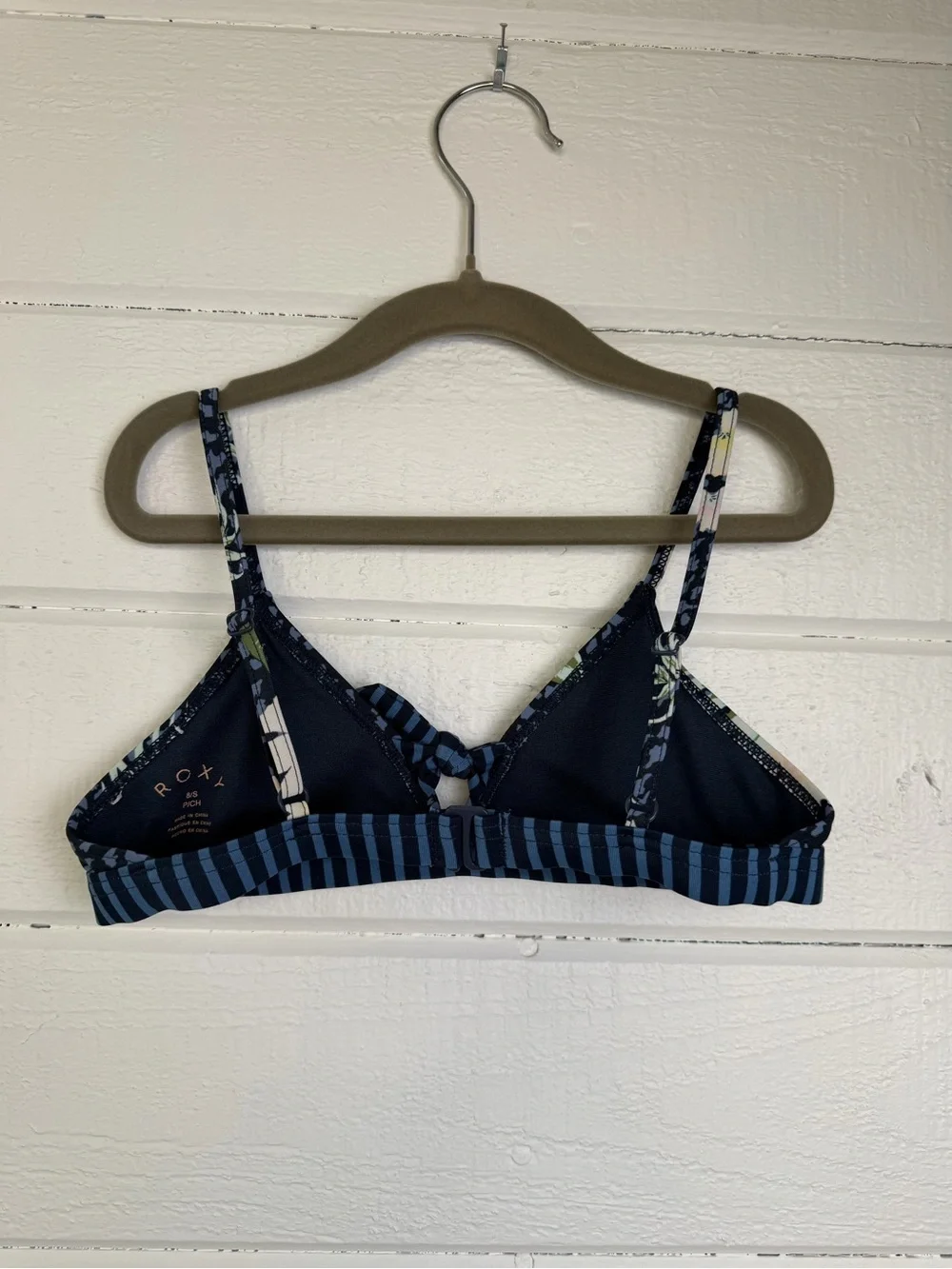 Roxy Girls Navy Blue Floral & Stripe Bikini Top